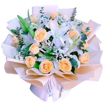 南平16朵香槟玫瑰2支百合，爱的温暖和幸福