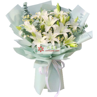 南平6支白色多头百合，温馨的祝福