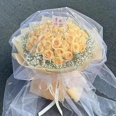 南平52朵香槟玫瑰满天星，你就是我的全部