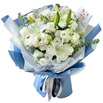 南平11朵白玫瑰桔梗百合，爱永恒不息