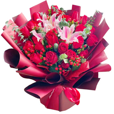 南平22朵红玫瑰百合，爱的火焰